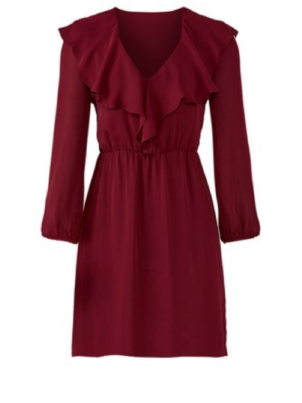 Amanda Uprichard Burgundy Ruffle V-Neck Long Sleeve Dress